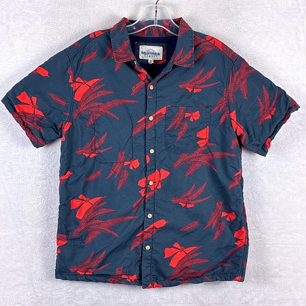 California Cowboy Shirt Mens M Blue Red Floral High Water Fleece Lined Preppy